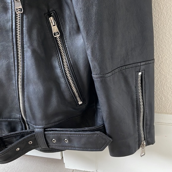 New Zara TRF oversized belted genuine leather jacket, black, small / medium - Picture 4 of 7
